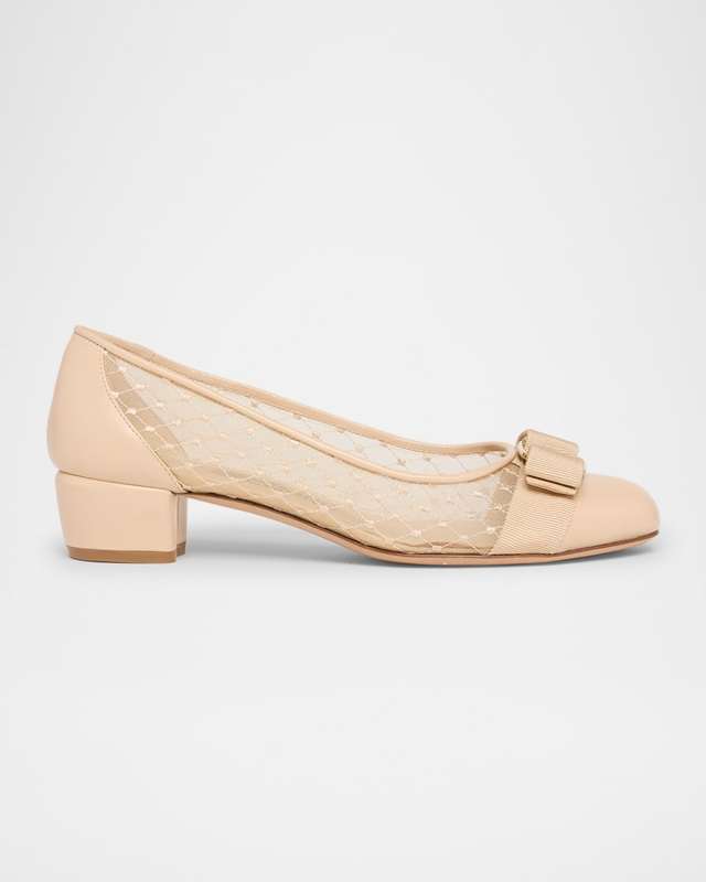 Vara Bow Mesh Leather Pumps
